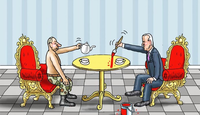 Старички на рингу: з'явилися яскраві карикатури на саміт Путіна і Байдена
