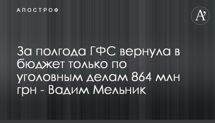 За полгода ГФС вернула в бюджет только по уголовным делам 864 млн грн - Вадим Мельник