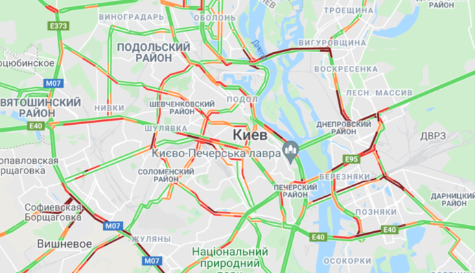 Ранкові пробки у Києві: актуальна карта заторів 17 листопада