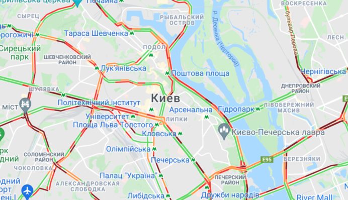 У Києві паралізовано рух мостами через Дніпро: карта заторів 22 листопада