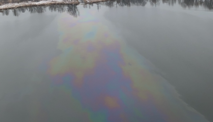 У київське озеро злили нафтопродукти: утворилася величезна пляма, фото