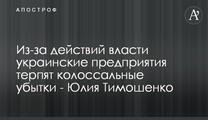 Через дії влади українські підприємства зазнають колосальних збитків - Юлія Тимошенко