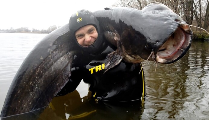 У Дніпрі рибалка впіймав величезного сома-людожера вагою 50 кг: фото