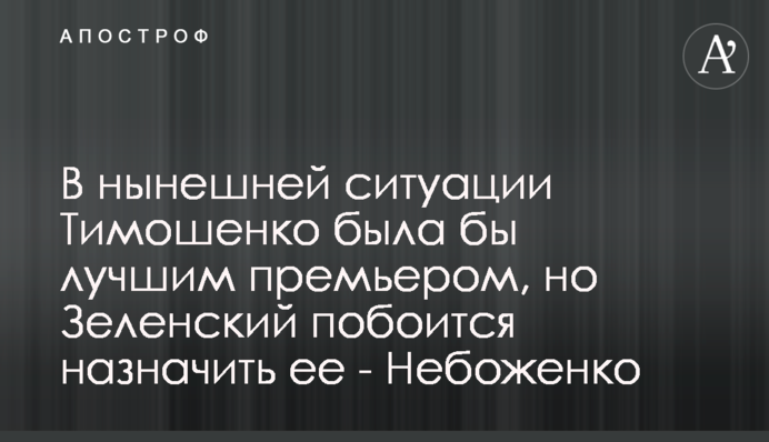 В нынешней ситуации Тимошенко была бы лучшим премьером, но Зеленский побоится назначить ее - Небоженко
