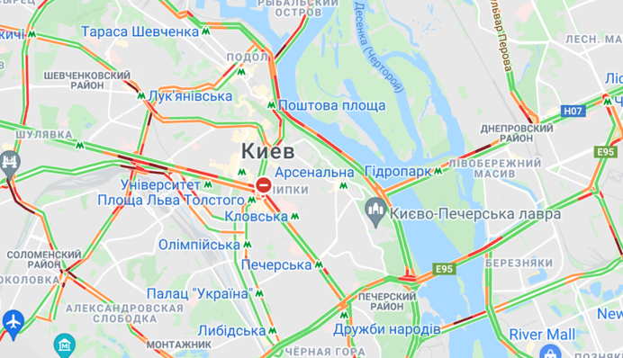 Київ скували затори вранці 21 січня: карта пробок