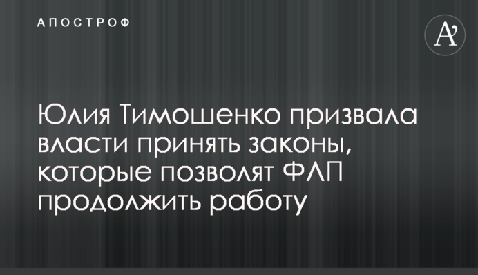 Юлия Тимошенко призвала власти принять законы, которые позволят ФЛП продолжить работу