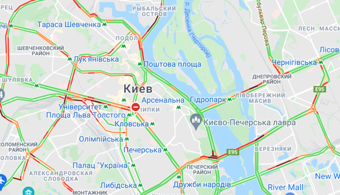 Київ скували потужні затори вранці 31 січня: карта