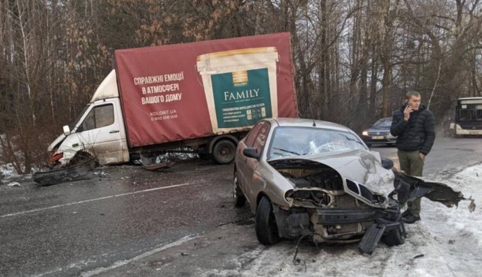 Под Киевом на скорости лоб в лоб столкнулись грузовик и легковушка: фото