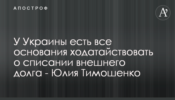 У Украины есть все основания ходатайствовать о списании внешнего долга - Юлия Тимошенко