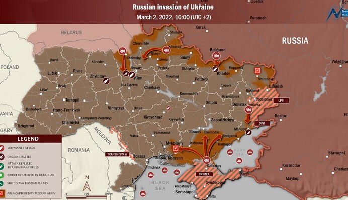 Детальна мапа вторгнення Росії в Україну на 2 березня
