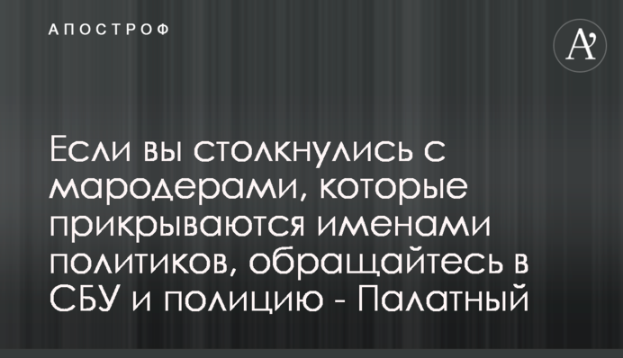 Якщо ви стикнулися з мародерами, які прикриваються іменами політиків, звертайтеся до СБУ та поліції - Палатний