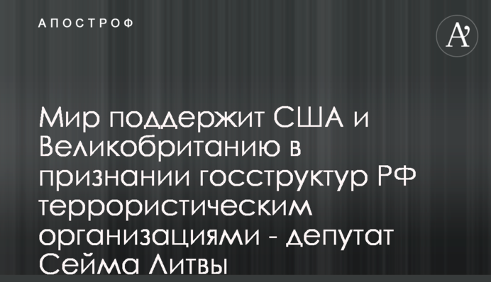Мир поддержит США и Великобританию в признании госструктур РФ террористическим организациями - депутат Сейма Литвы