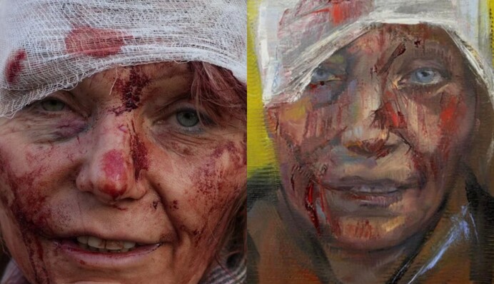 Портрет із пораненою українською вчителькою з Чугуєва продали за 100 тисяч доларів: фото