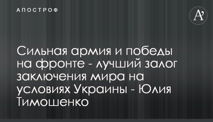 Сильная армия и победы на фронте - лучший залог заключения мира на условиях Украины - Юлия Тимошенко