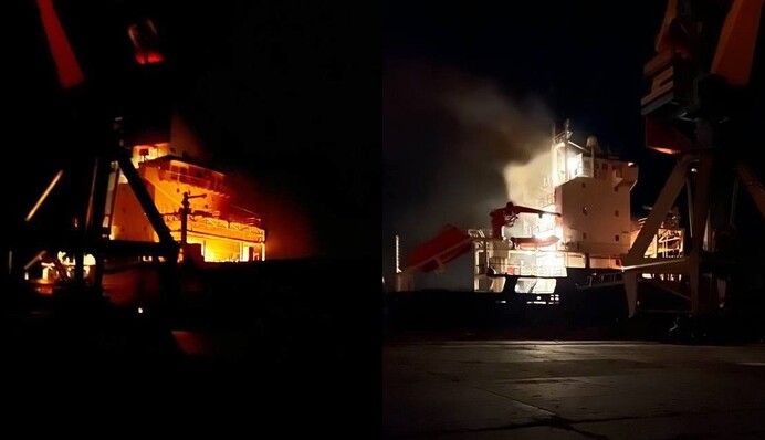 Окупанти обстріляли іноземне судно біля берегів Маріуполя: фото та відео