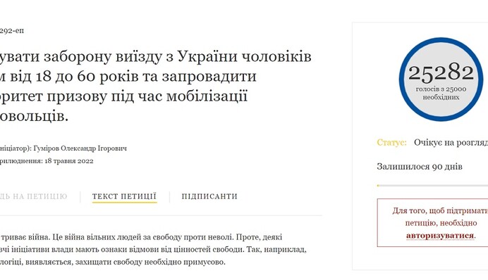Петиція про скасування заборони на виїзд з України чоловіків набрала потрібну кількість голосів: що буде далі