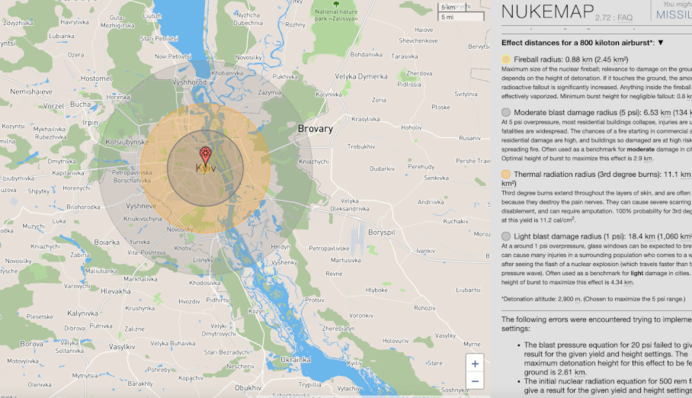 Що буде при ядерному ударі по Москві, Києву та Нью-Йорку: карти з радіусом поразки