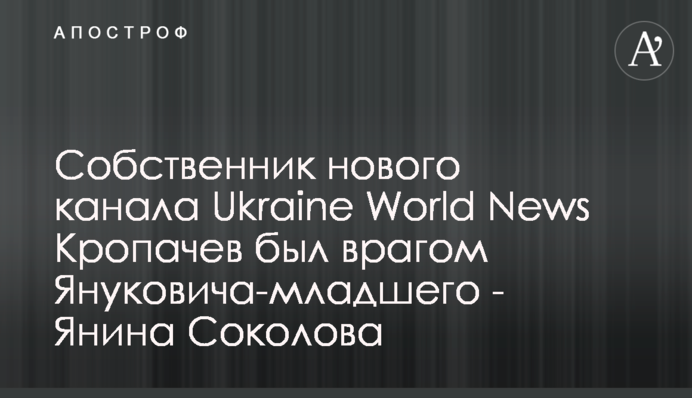 Собственник нового канала Ukraine World News Кропачев был врагом Януковича-младшего - Янина Соколова