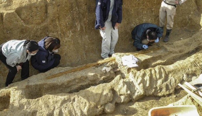 Археологи нашли в Японии уникальное зеркало в форме щита и огромный меч: фото