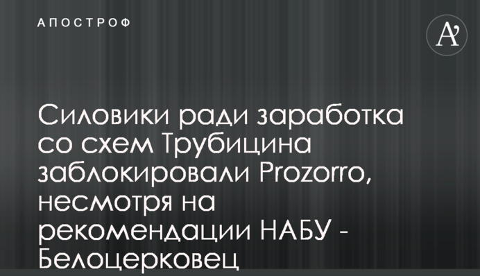 Силовики ради заработка со схем Трубицина заблокировали Prozorro, несмотря на рекомендации НАБУ - Белоцерковец