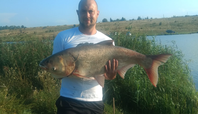 В Україні чоловік спіймав гігантського товстолоба: фото і відео трофея