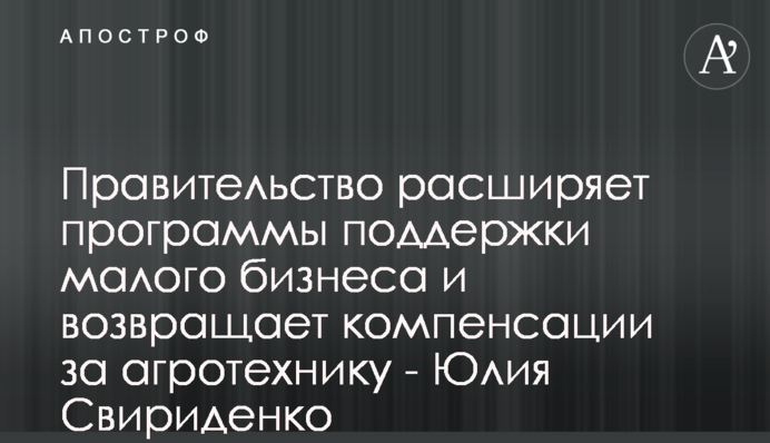 Правительство расширяет программы поддержки малого бизнеса и возвращает компенсации за агротехнику - Юлия Свириденко