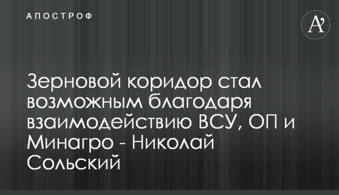 Зерновой коридор стал возможным благодаря взаимодействию ВСУ, ОП и Минагро - Николай Сольский