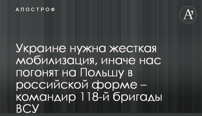 Украине нужна жесткая мобилизация, иначе нас погонят на Польшу в российской форме – командир 118-й бригады ВСУ