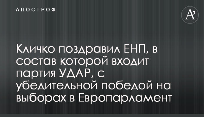Кличко поздравил ЕНП, в состав которой входит партия УДАР, с убедительной победой на выборах в Европарламент