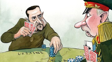 "Курський покер": карикатура із Зеленським та Путіним потрапила на обкладинку британського тижневика