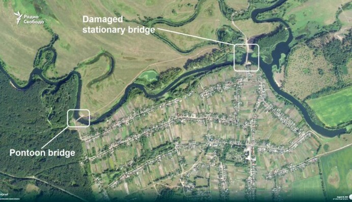 Курская операция: в сети показали фото еще одного понтонного моста россиян через реку Сейм