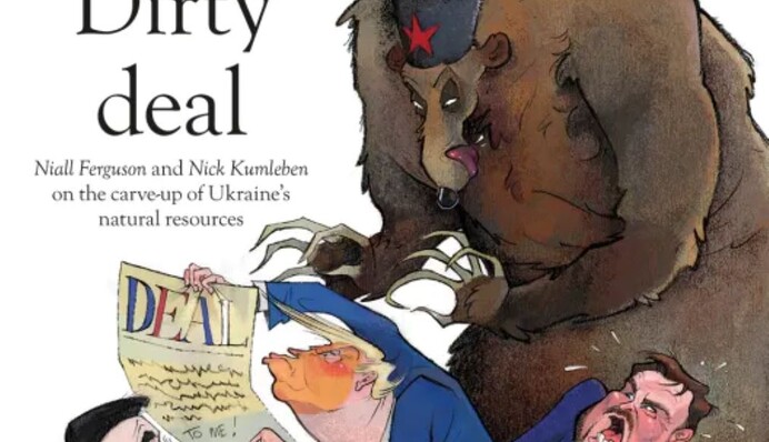 Грязное соглашение: карикатура с Трампом, Венсом, Зеленским и Путиным попала на обложку The Spectator