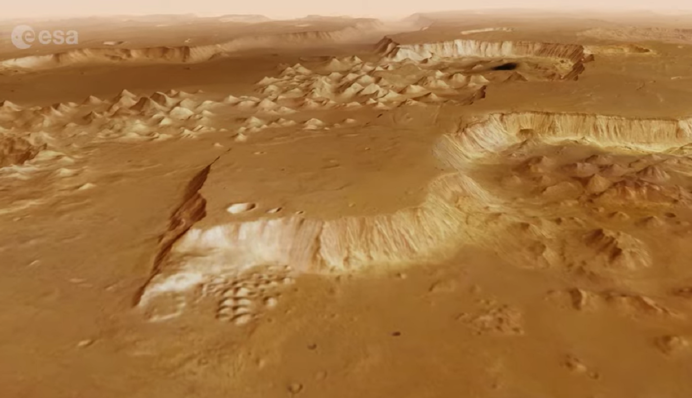 Ученые показали видео полета над Марсом, созданное с помощью зонда Mars Express