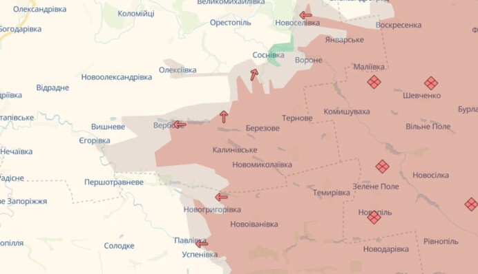 Deepstate: Військові РФ просунулися в Запорізькій та у Дніпропетровській областях
