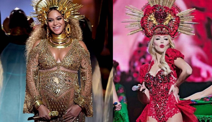 Эпатажная Оля Полякова обвинила беременную Бейонсе в плагиате ее кокошника