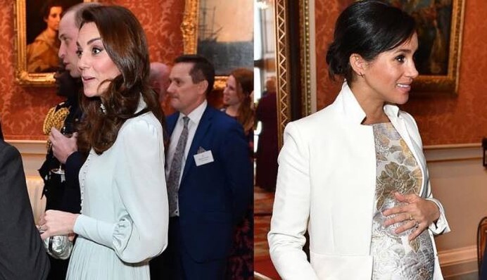 Редкий выход: Кейт Миддлтон и Меган Маркл в стильных образах появились на приеме в честь принца Чарльза