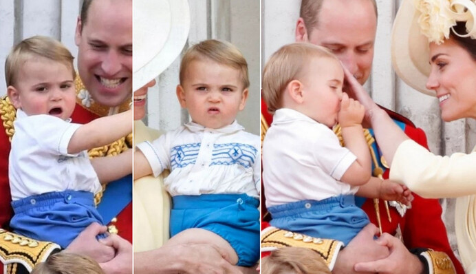 Принц Уильям и Кейт Миддлтон впервые приняли парад с младшим сыном Луи: похоже, мальчику было скучно