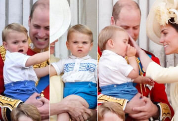Принц Уильям и Кейт Миддлтон впервые приняли парад с младшим сыном Луи: похоже, мальчику было скучно