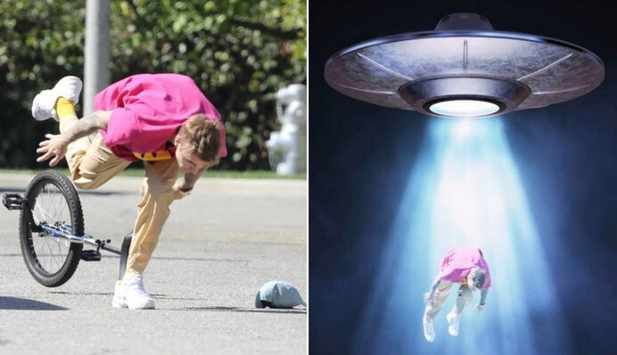 Джастин Бибер неудачно прокатился на моноцикле: теперь его падение - новый мем в соцсетях