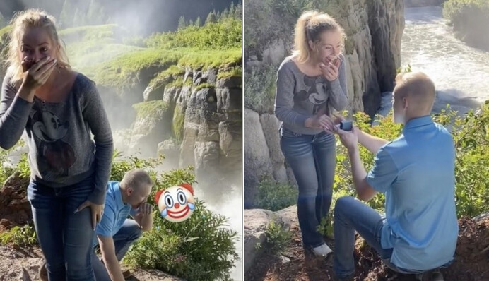 Хлопець розіграв дівчину поки робив пропозицією. Жарт вдався, але вона мало не стрибнула з обриву