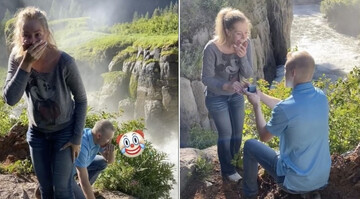 Хлопець розіграв дівчину поки робив пропозицією. Жарт вдався, але вона мало не стрибнула з обриву