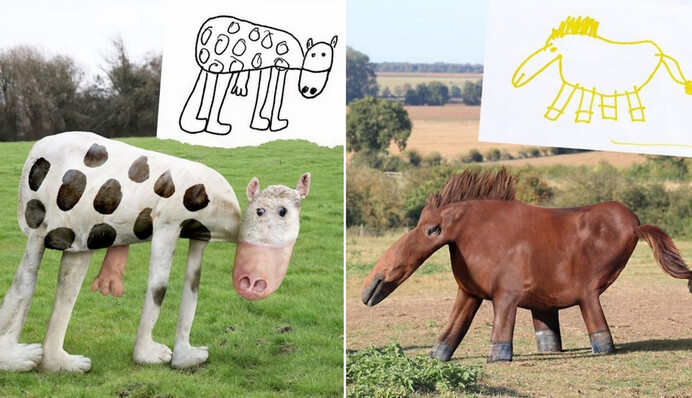 Папа-художник воссоздал животных с рисунков своих детей: 10 смешных и одновременно жутких фото