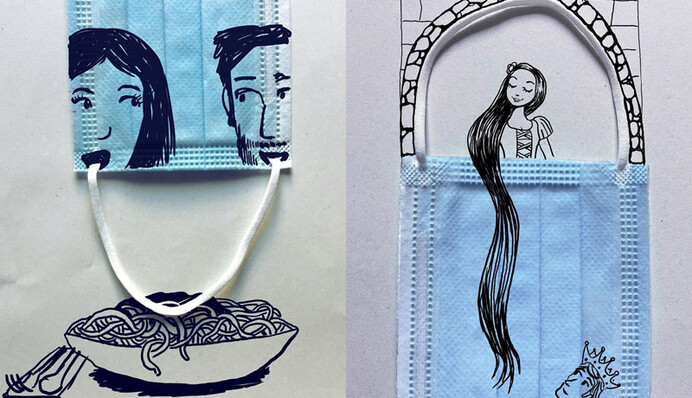 Художник создает иллюстрации, используя медицинские маски для лица - вот его лучшие работы