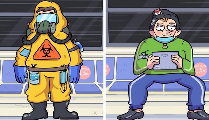 Художник зобразив у коміксах типових мешканців метро під час пандемії. З ким їздили в одному вагоні?