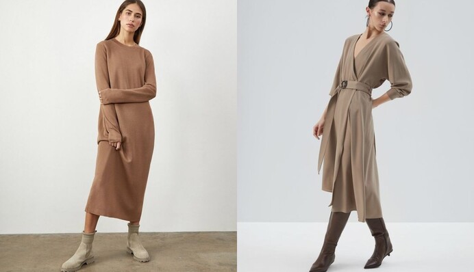 Как и с чем носить платье миди в холодную погоду: 7 простых и стильных луков