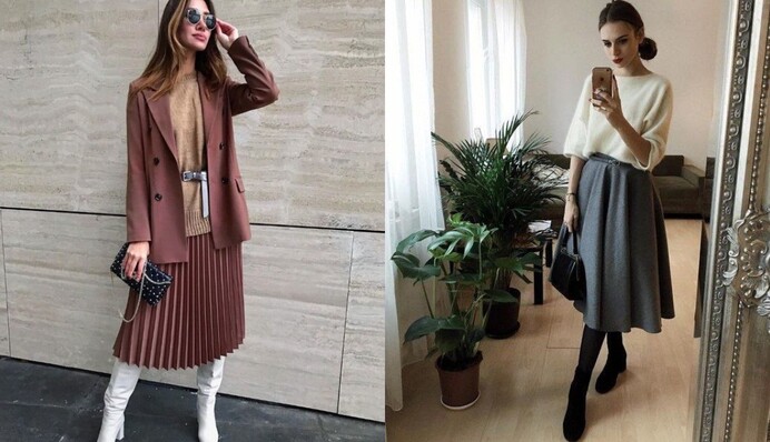 Как удачно скомбинировать юбку и свитер: 8 стильных и теплых луков на зиму