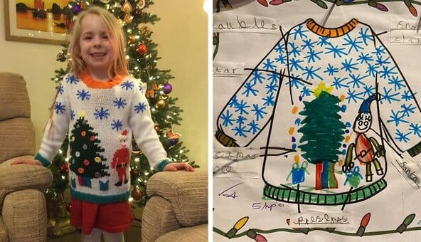 Бабушка связала внучке подарок на Рождество - веселый свитер оказался точной копией дизайна, созданного девочкой