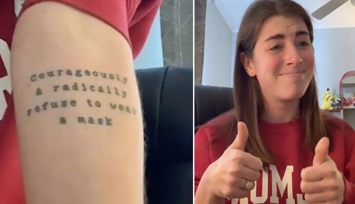 Перед пандемией девушка сделала глубокомысленное тату и пожалела - сейчас оно выглядит очень глупо