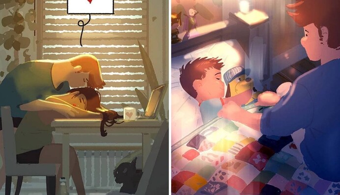 Художник створює душевні ілюстрації про повсякденне життя з дружиною та дітьми, доводячи - любов у дрібницях