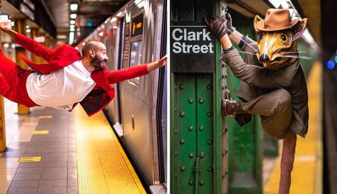 У метро Нью-Йорка бродять люди-пацюки, натовпи танцюристів та жива ялинка - фотограф знімає найбільш незвичайних пасажирів підземки
